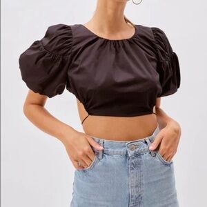 For Love And Lemons Black Puff Sleeve Crop Top